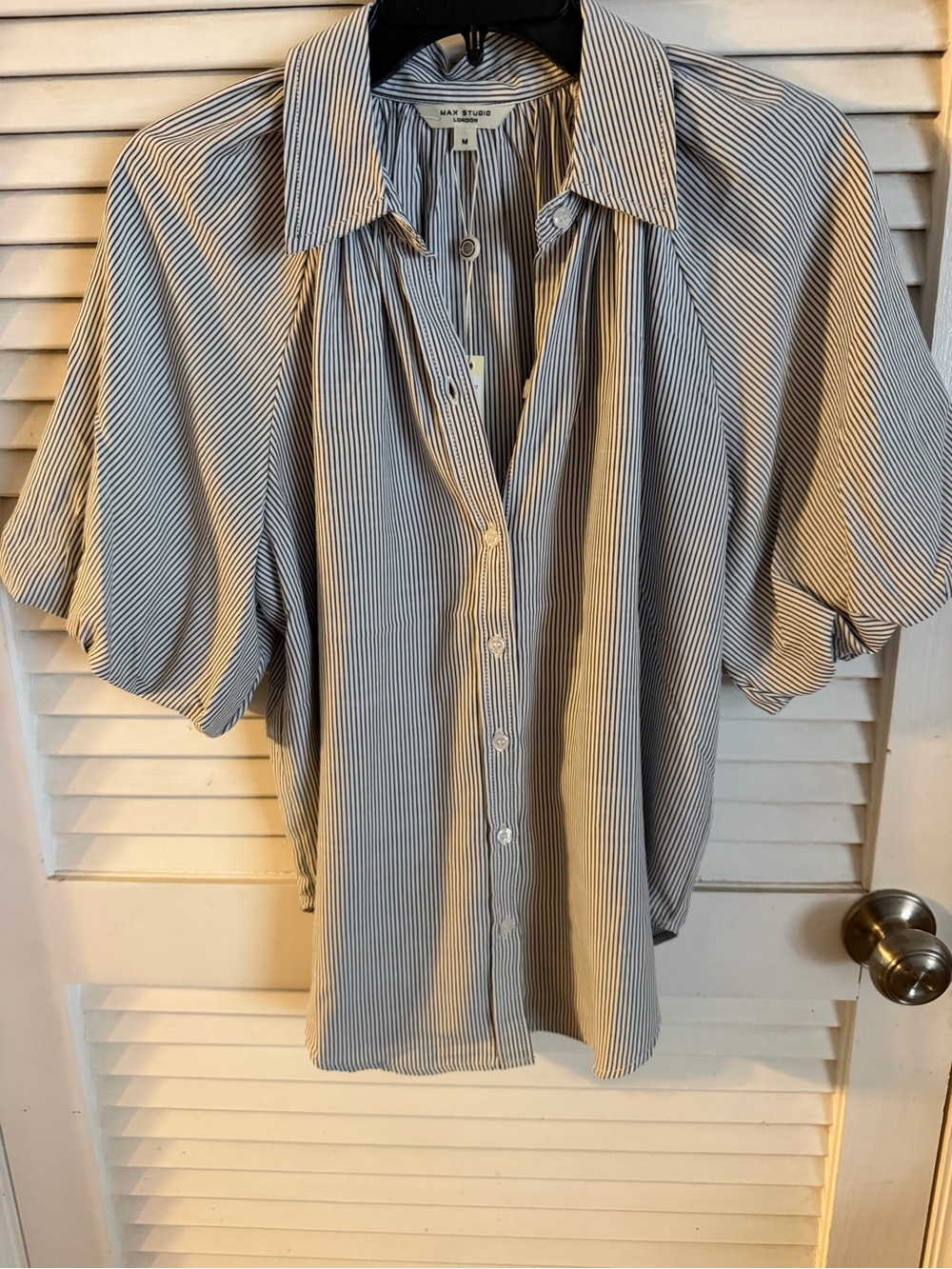 NWT Blue-gray & White Striped Button-Front Women's Top MaxStudios $128